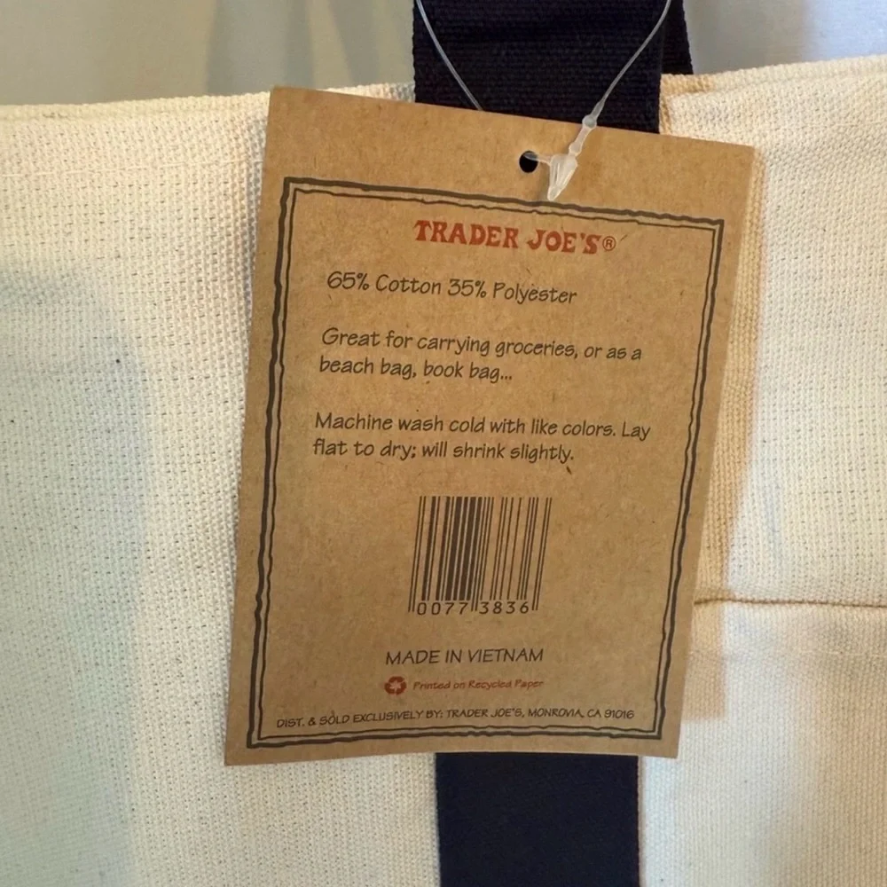 Trader Joe’s Navy Canvas Tote Bag Reusable Grocery Shopper NWT - Picture 4 of 4